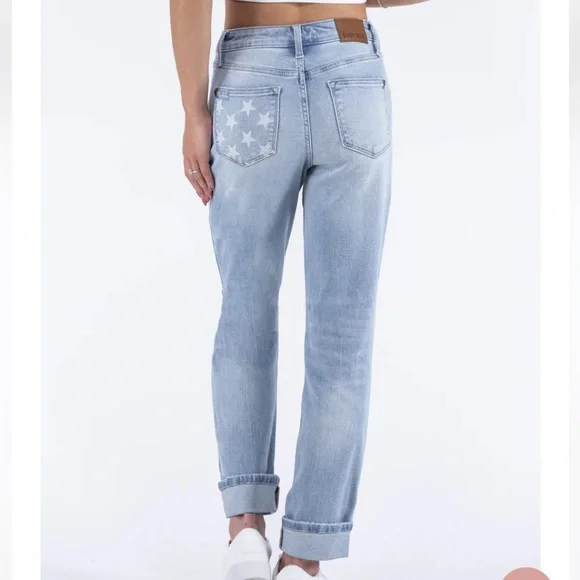 Judy Blue Denim Jeans with Star Pocket Detail- The Justice Mid-Rise Americana - Picture 1 of 5